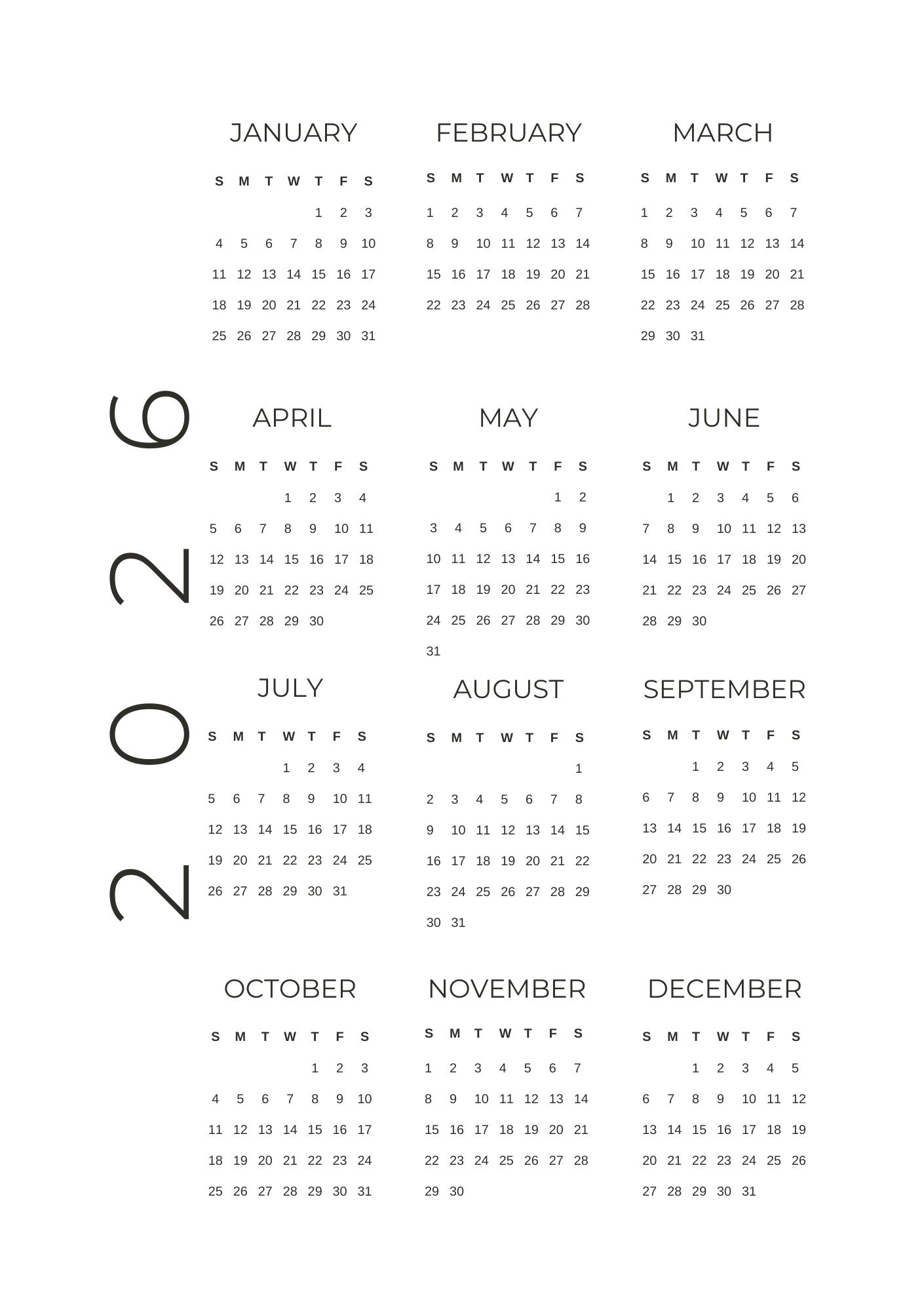 Year At A Glance Calendar