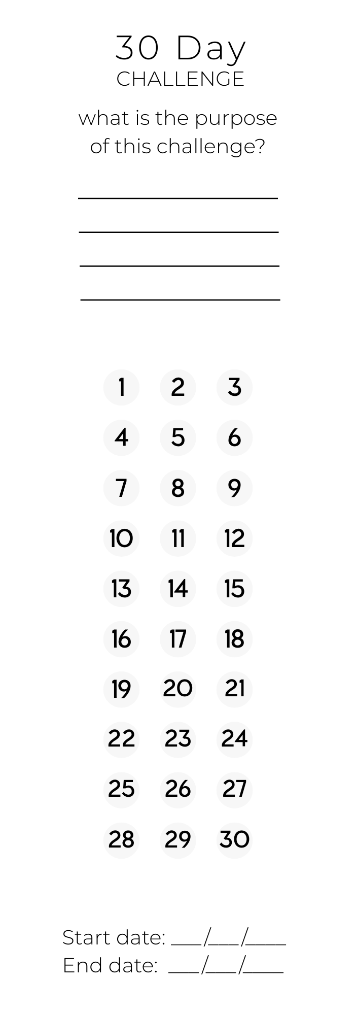 30 Day Challenge Cards