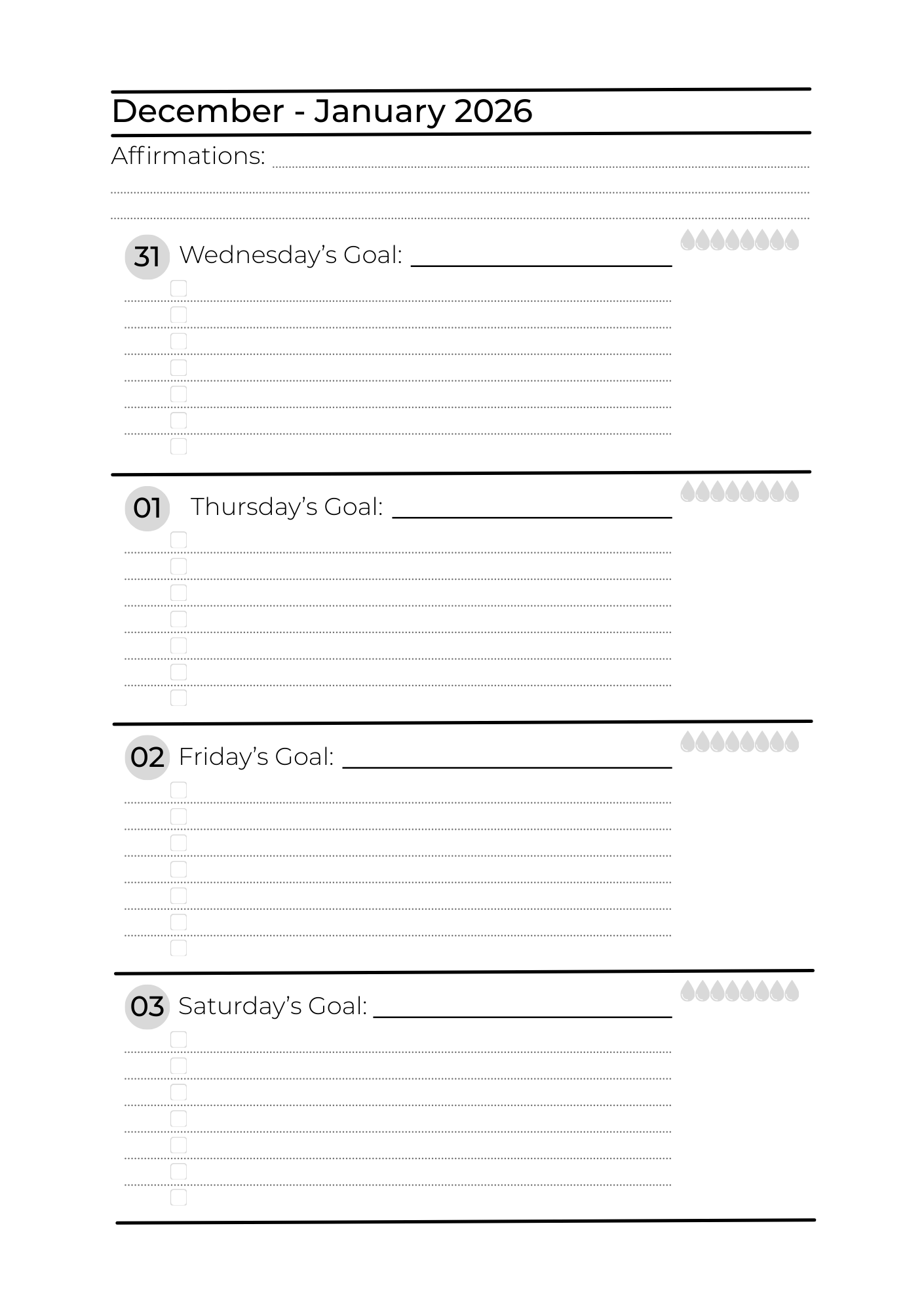 2026 Dated Weekly Pages