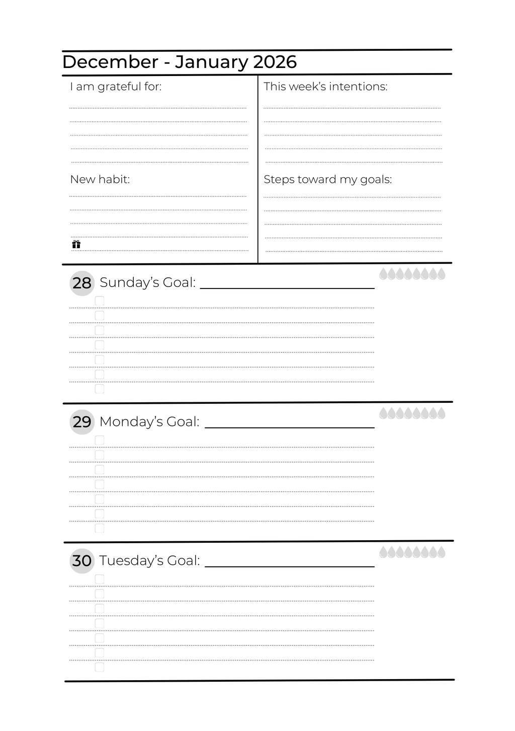 2026 Dated Weekly Pages