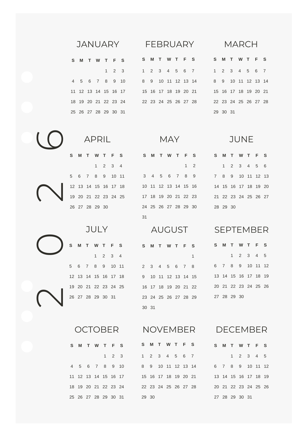Year At A Glance Calendar