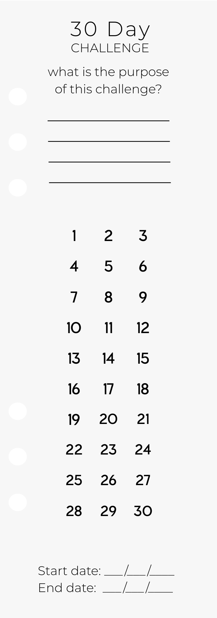 30 Day Challenge Cards