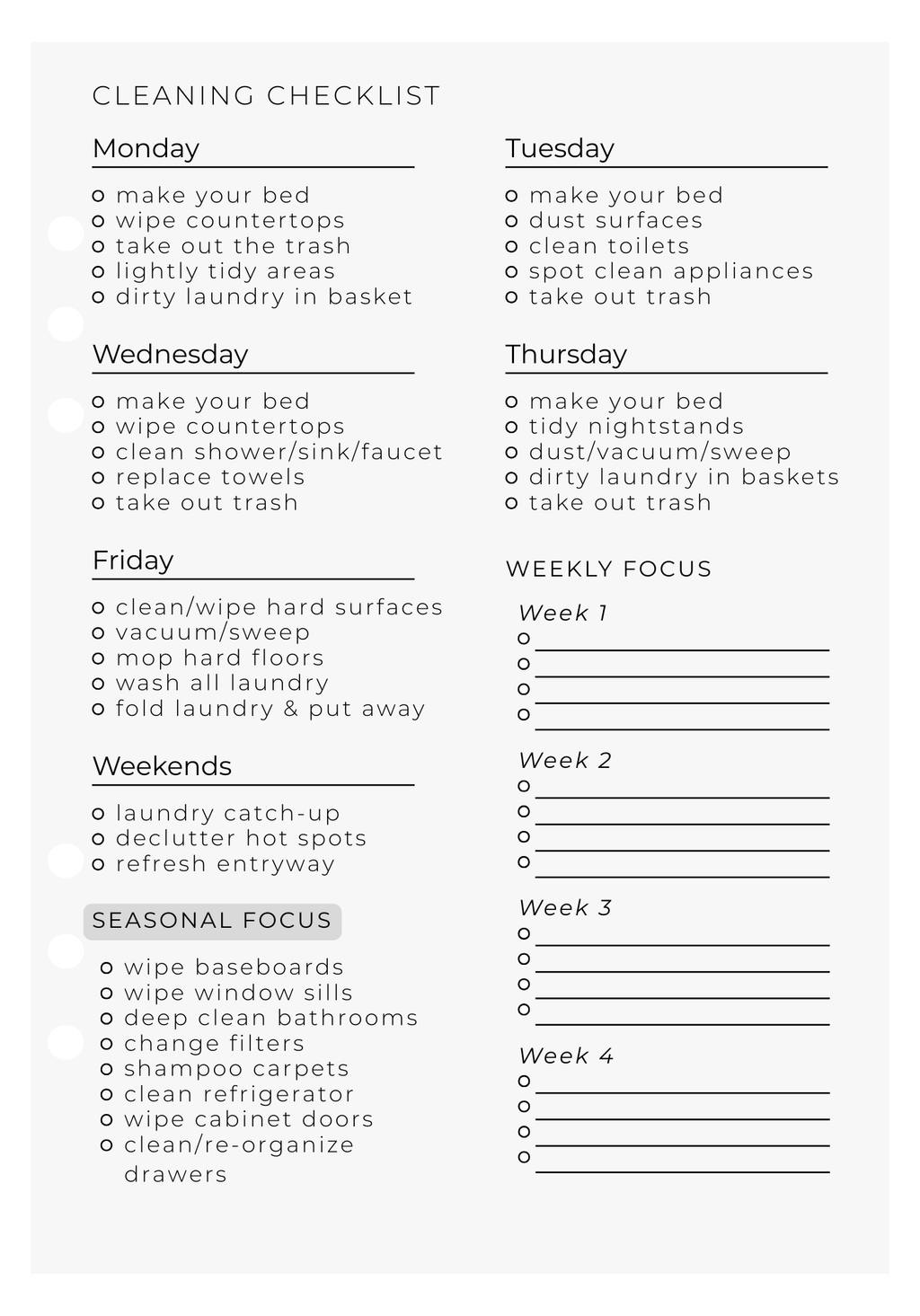 Cleaning Checklist
